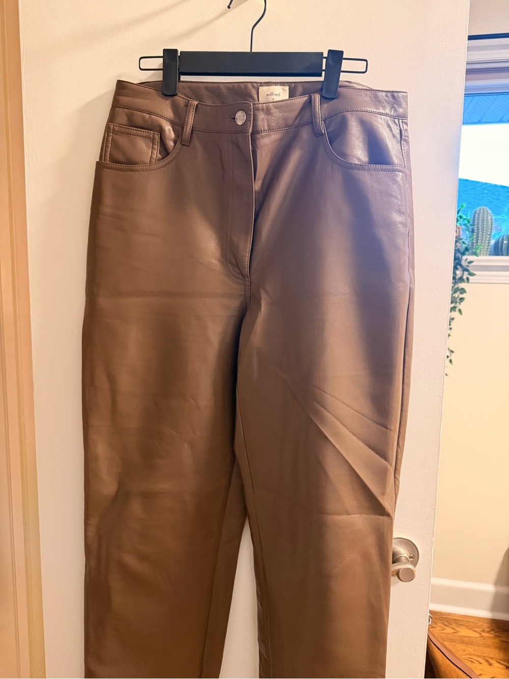 Wilfred Melina Faux Leather High-Rise Straight Pants — Brown